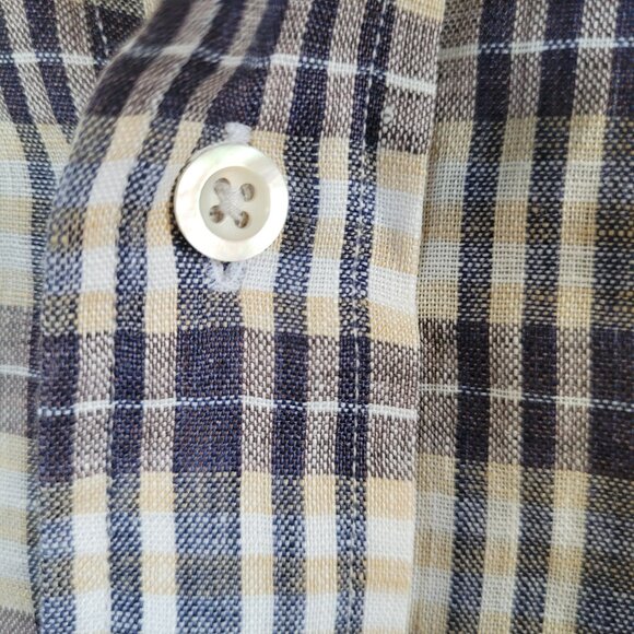 Burberry London Men's XL 100% Linen Plaid Button Down Shirt Made in USA - Picture 5 of 8